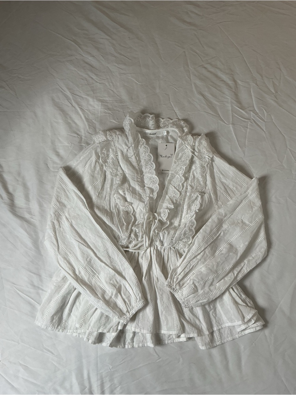 NWT In Mod White Cotton Eyelet Ruffle Boho Blouse Small